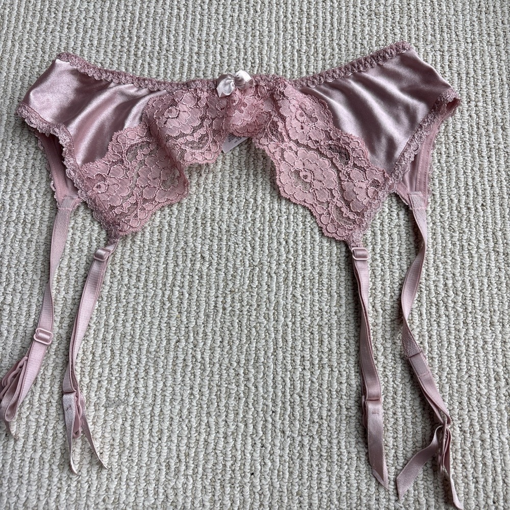 Vintage Victorias Secret Second Skin Satin Lace Garter Belt Suspender L pink